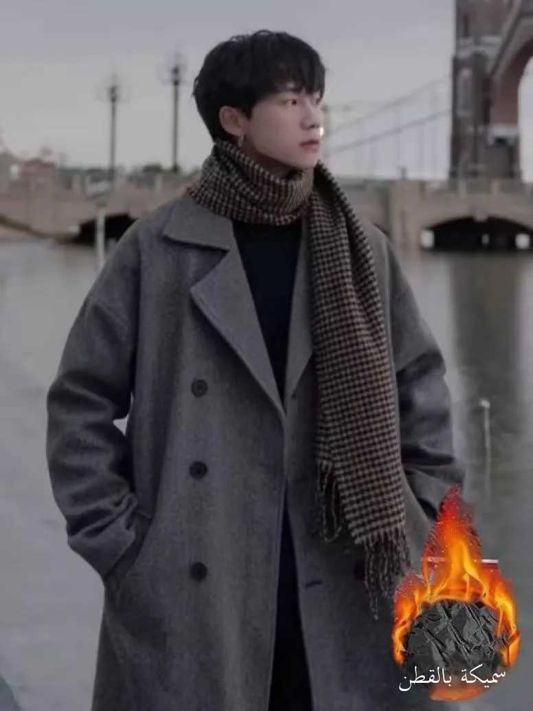 Winter Thiened Woolen Coat Mens MidLength OverKnee Suit Collar DoubleRow Buttoning Windbreaker Outerwear Trendy YouthXJ250827