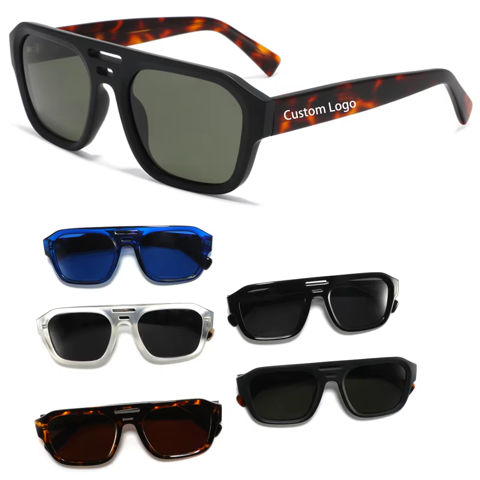 New fashion high quality women's sunglasses rectangular TR90 box custom logo UV400 handmade thick acetate sunglasses