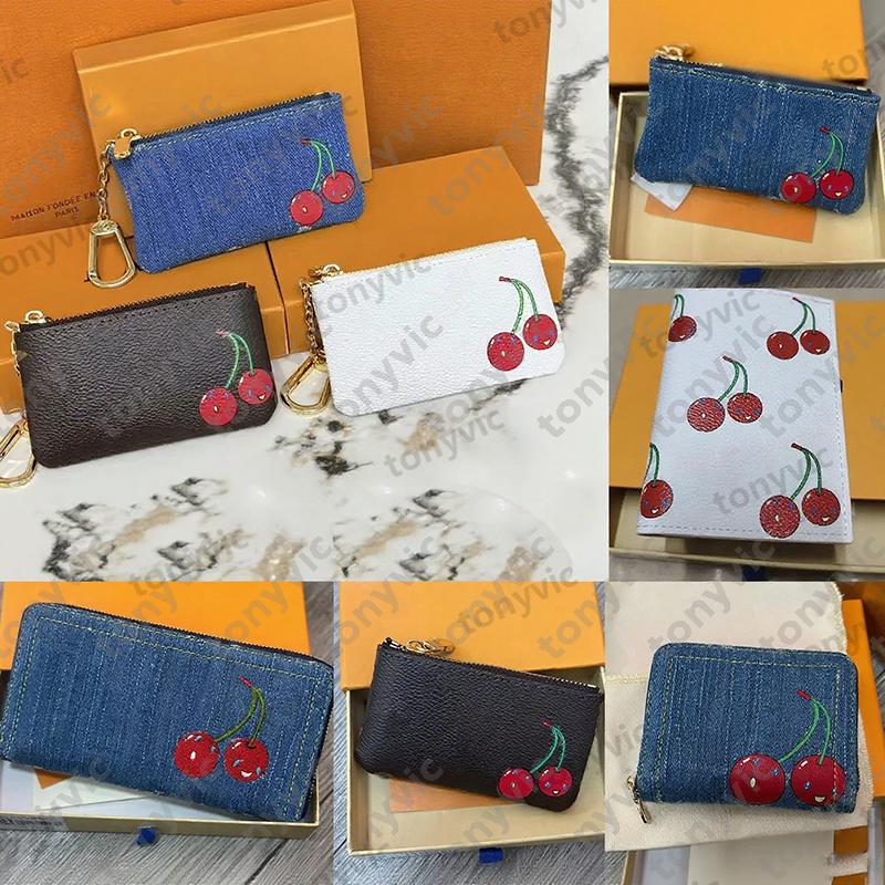 Womens Wallet Coin Purse Fashion Cherry Blossom Card Holder Denim Luxury Passport Cover Leather Wallets MURAKAMI Designer Wallet Mens Clutch Purses