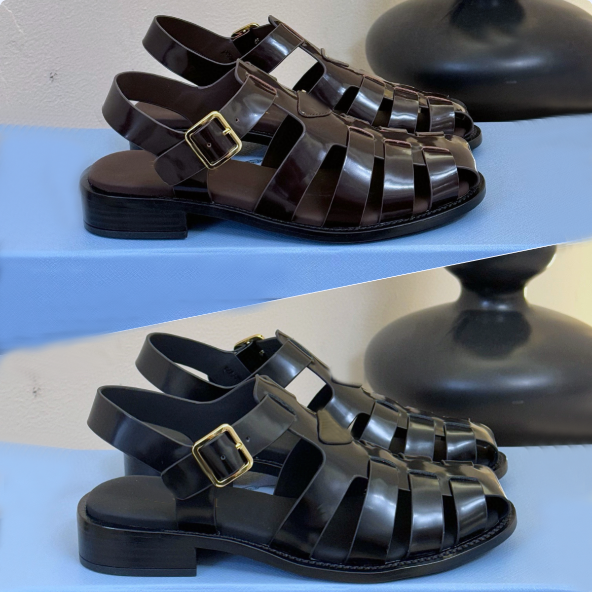 designer Shoe fashion Women Brushed leather fisherman sandals luxury calfskin Triangle mark Daily Outfit Buckle Strap sandals Size 35-40