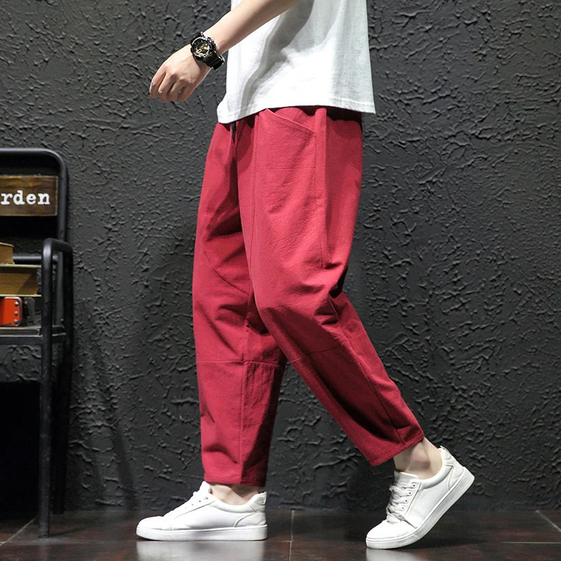 100% Cotton Ankle Length Pants Summer Casual Pants Man Trendy Japanese Loose Pants Men250826