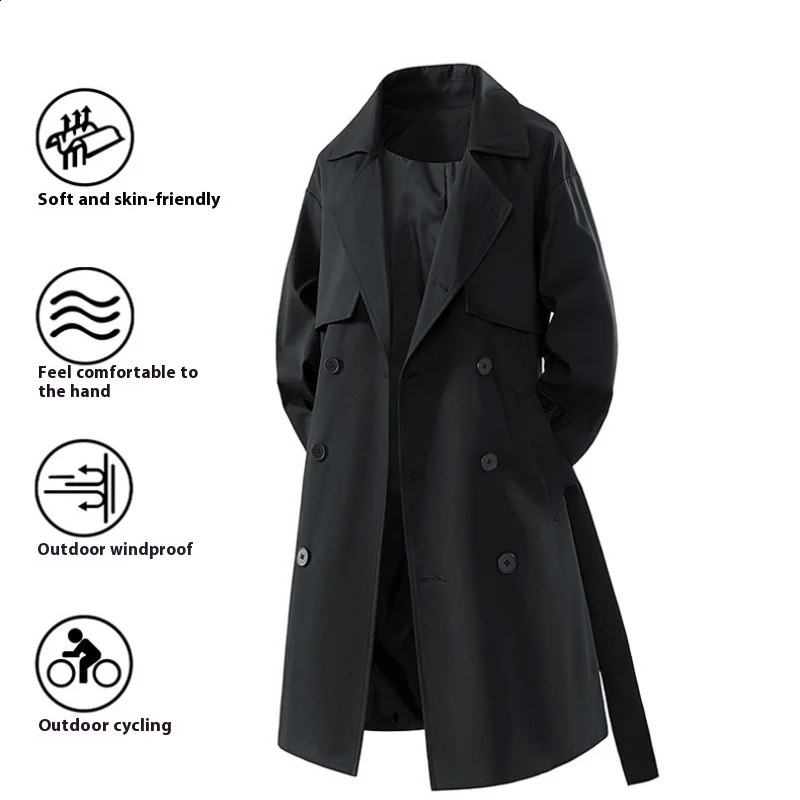 Autumn Trench Coat Mens And Womens British Retro Lengthened Belt Windbreaker Jacket Korean Style Street Solid Color Suit Coats 250827BJ