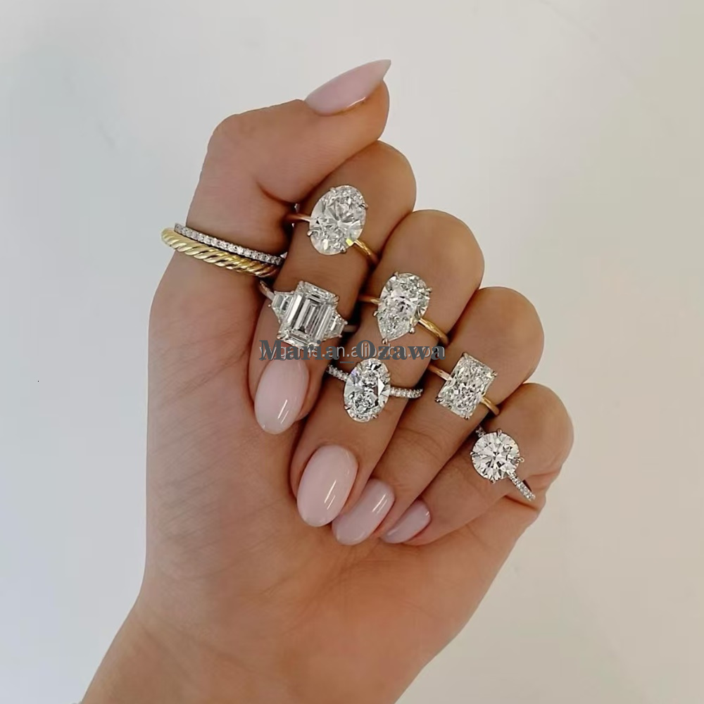 Women Fine Jewelry 18k Gold Plated No Fade VVS Moissanite Diamond Classic 925 Silver Ring for Weeding/party Design