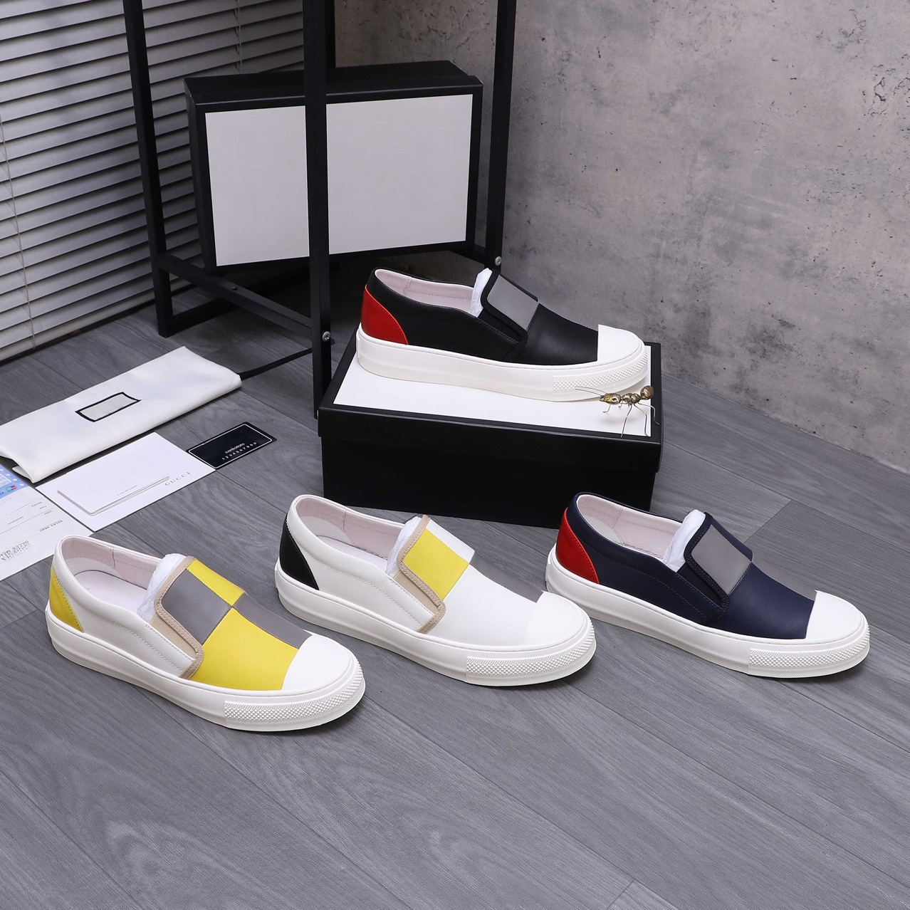 Luxury Shoes Trendy Brands Men's Shoes Genuine Leather Loafers Color Blocked Shoes Lazy Casual Board Shoes Designer Shoe Covers Sports White Sh