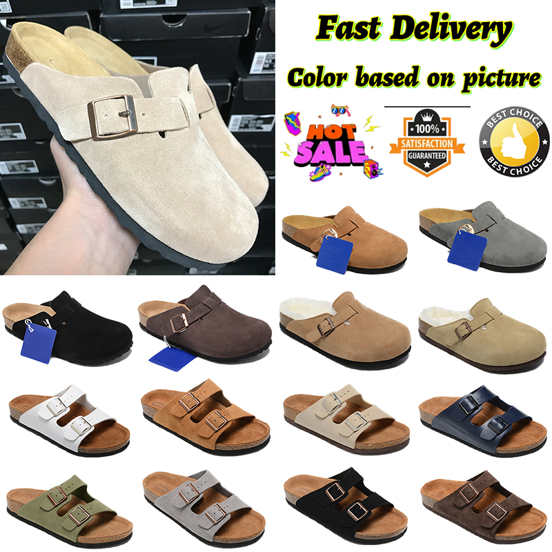 Designer Slippers clog Slides Mens Womens Boston Clogs Sandals Mules Cork Flat Soft Fluffy Fashion Suede Taupe Summer Leather Black Beach Slide Flip
