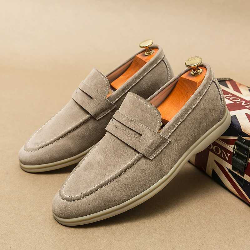 Luxury Brand Slip Shoes Low Heel Nubuck Loafers Suede Leather Comfortable Soft Sole Mens Classic Casual ShoesXJ250827