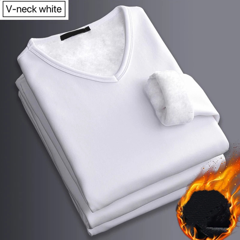 1pcs Men Thickening Velvet Warm Tops Mens Winter Longsleeved Thermal Underwer Male Vneck Fashion Tshirt M4XL250827