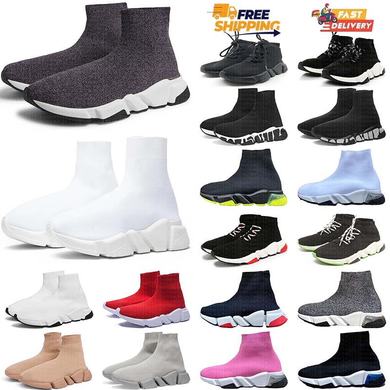 free shipping designer sock speed shoes trainers with box mens womens casual sneakers triple black grey white green pink with box