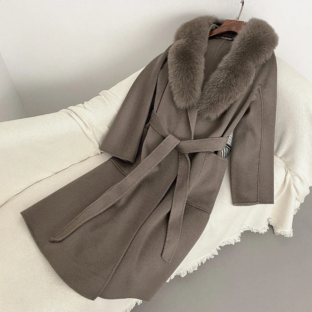 OFTBUY Fur Coat Women Winter Wool Woolen Long Fur Ladies Natural Fox Fur Collar Jacket Women Warm Outerwear Casual 250815