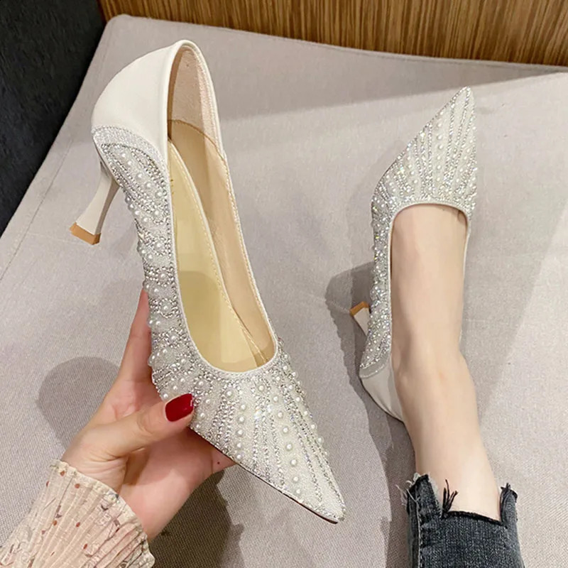 Shoes for Womens Wedding Bridal Shoes Crystal Elegant Pointed Toe Thin High Heel Sexy Womens Party Shoe Pumps Women Shoe 250823
