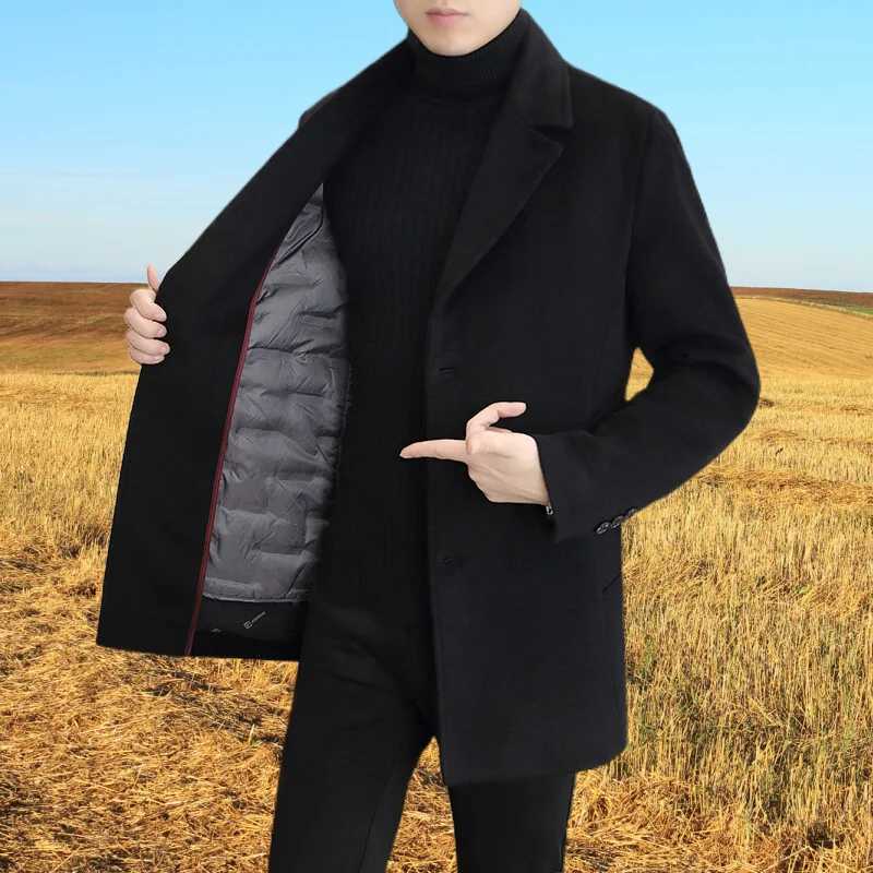 100 mens woolen coat cashmere content 72 white duck down lining autumn and winter casual warm tops and coatsXJ250827