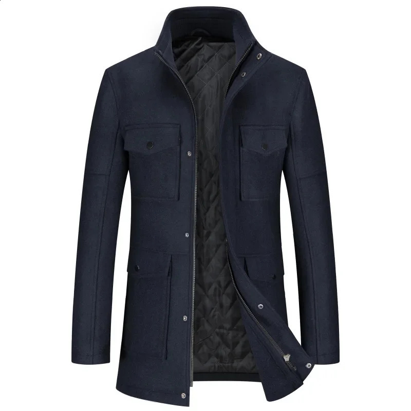 Winter Men Multiple Pockets Casual Woolen Coats Thicker Warm Cashmere Trench Long Jackets Quality Male Overcoats Size 3XL 250827