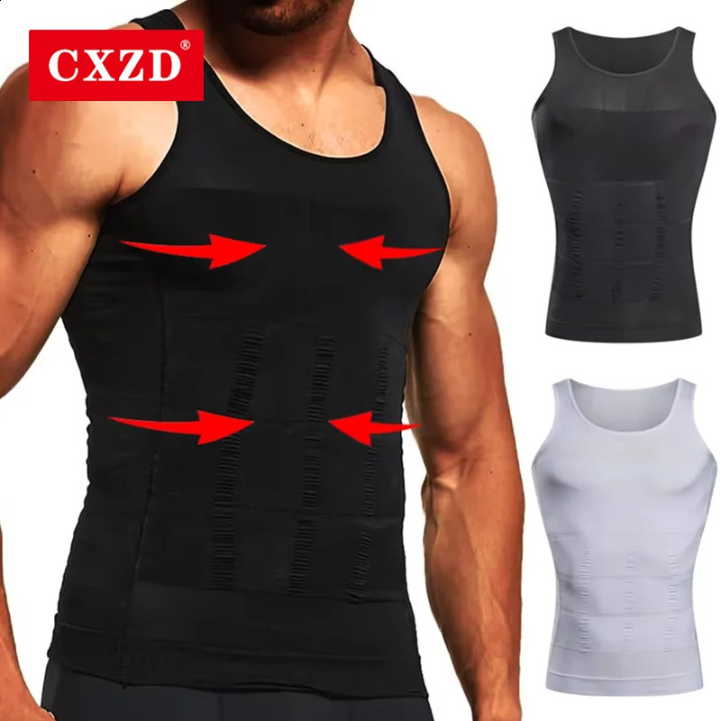 CXZD Men Compression Shirt Shapewear Slimming Body Shaper Vest Undershirt Weight Loss Tank Top Corset Vest Tummy Belly Control250826