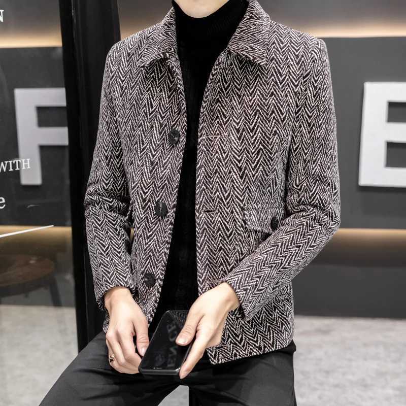 Fashion Versatile Woolen Jacket Mens Winter Add Cotton Thick Casual Wool Trench Coat Warm Overcoat Business Social Men ClothingXJ250827