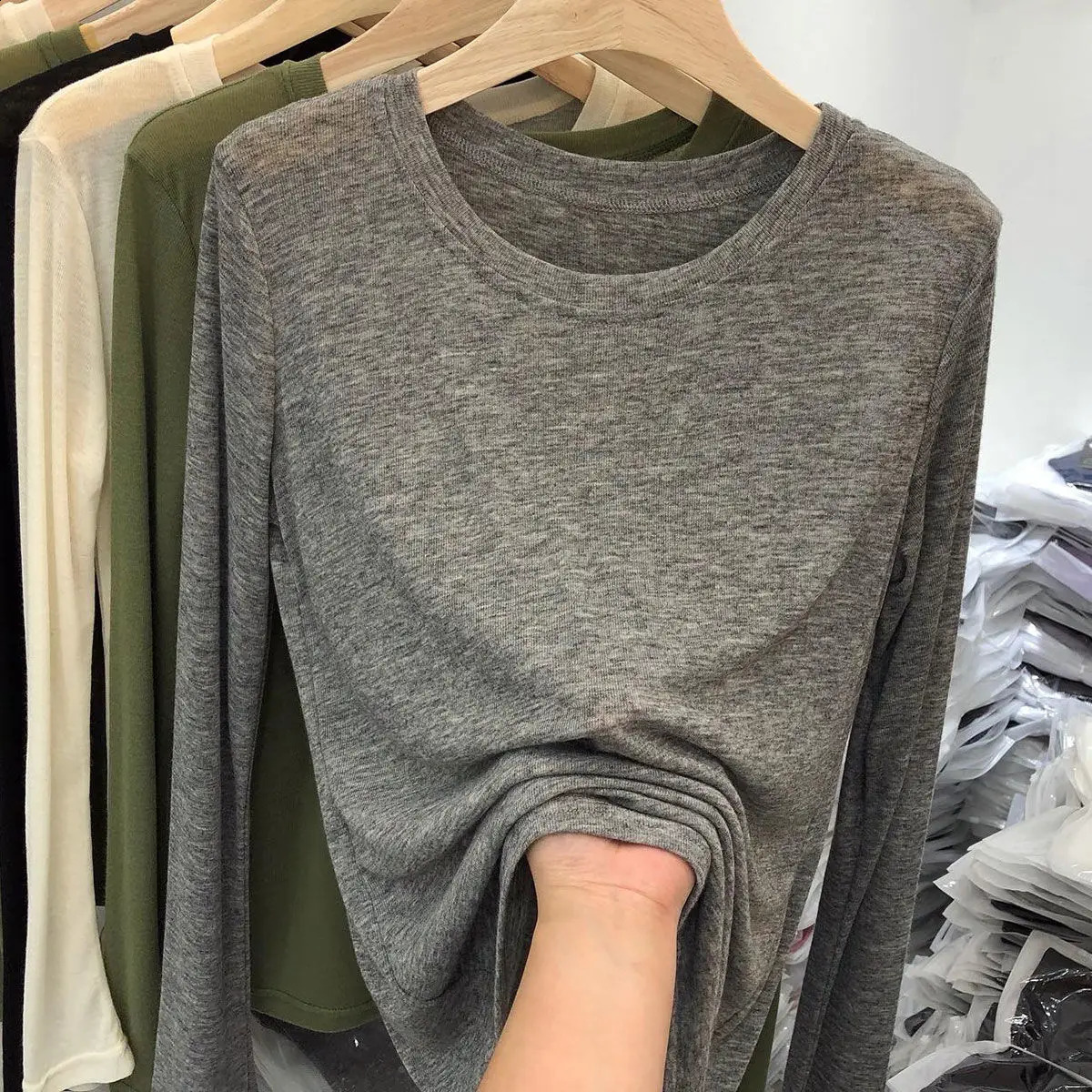 White Casual Autumn Tshirt Pullover For Women Bandage High Waist Long Sleeve Commute Loose Tee Female Solid Tshirt 250826