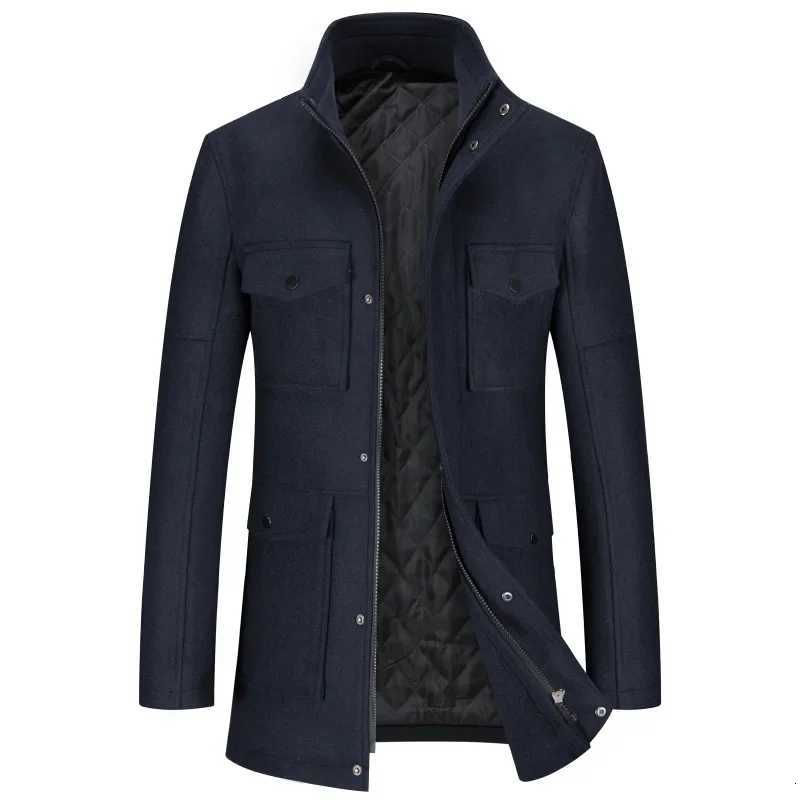New Winter Men Multiple Pockets Casual Woolen Coats Thicker Warm Cashmere Trench Long Jackets Quality Male Overcoats Size 3XLXJ250827
