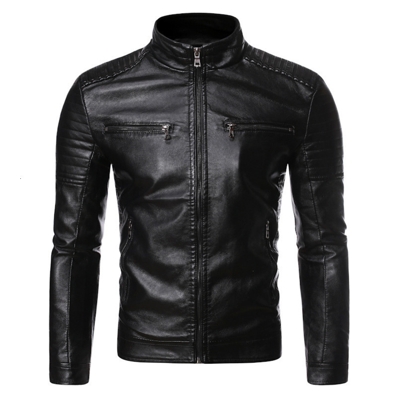 Spring and Autumn mens standing collar multi pocket leather jacket PU work clothes outdoor motorcycle riding w250826