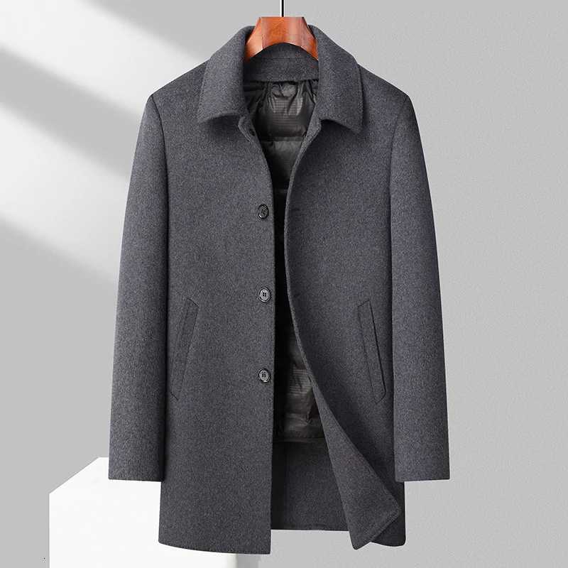 Winter Men Double Faced Wool Blend Coat With Detachable Puff Down Vest Lining Design Essential Coat Elegant Warm Attire MenswearXJ250827