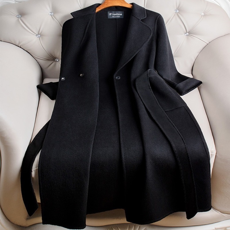 Fimtairah DoubleSided 100% wool coat women long black autumn and winter Korean women woolen coat 250826