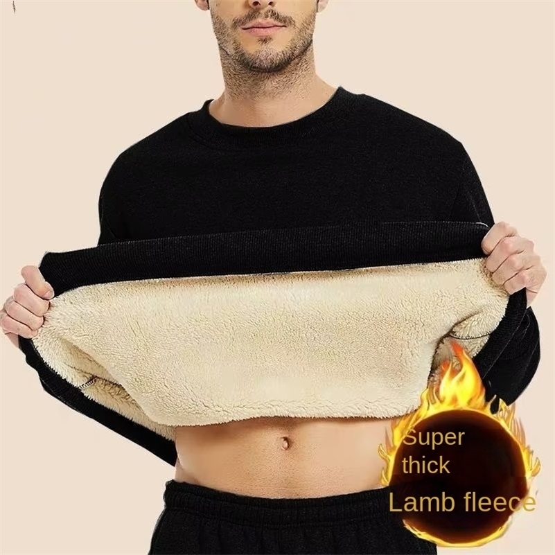 Mens Winter Warm Fleece Lined T Shirt Thick Crew Neck Solid Basic Pullover Sweatshirt Thermal Comf Underwear Tops Clothing250827