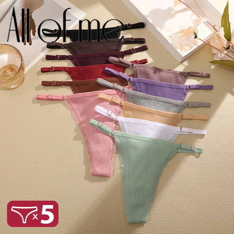 5PCS/Set Cotton Panties Sexy GString Womens Underwear TBack Lingerie Femme Underpants Briefs Adjustable Waist Thong Intimates250826
