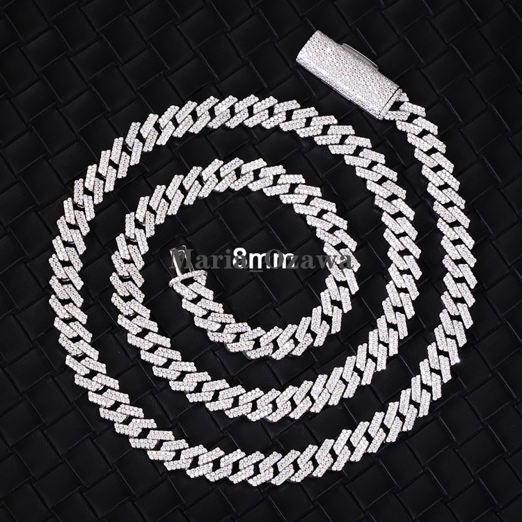 Pass Diamond Tester GRA Moissanite Diamond 8mm Wide 2Rows S925 Solid Silver Cuban Link Chain for Rapper HipHop Necklace