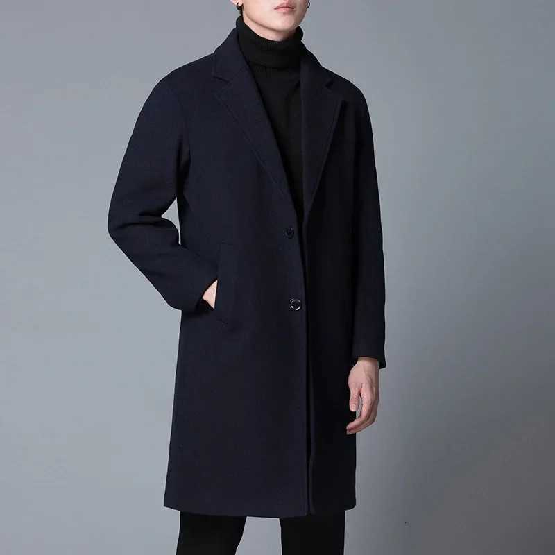2025 Brand New Mens Wool Woolen Coat Casual Long Coat Slim Solid Color Suit Windbreaker Men Overcoat For MenXJ250827