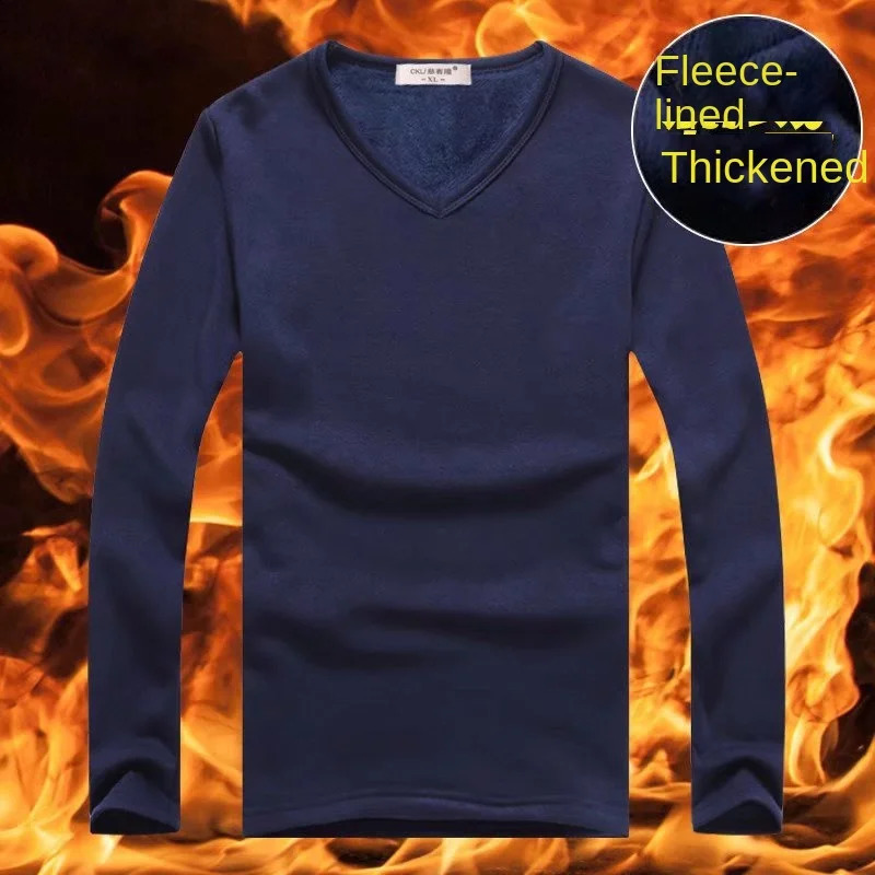 2024 Winter Plush and Thickened Warm Underwear for Mens Vneck Tshirt Autumn Plush Top and Base Thermal Shirt250827