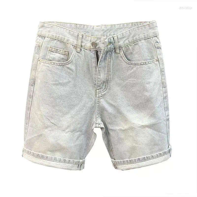 Men's Jeans Light Blue Denim Shorts CowBoys Simple Solid Brand Summer Slim-fit Non-elastic Washed Casual Half Pants Bermuda