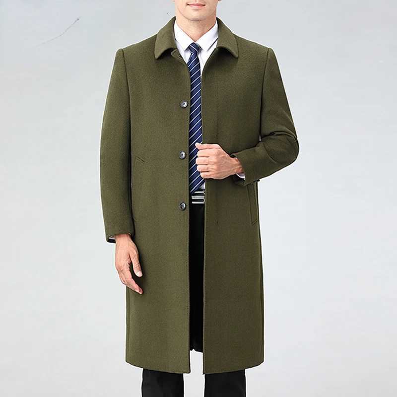 85 Cashmere Coat Men Autumn Winter Long Knee Over Slim Trench Coat for Men Single Breasted 15 Woolen Jackets Mens JacketsXJ250827