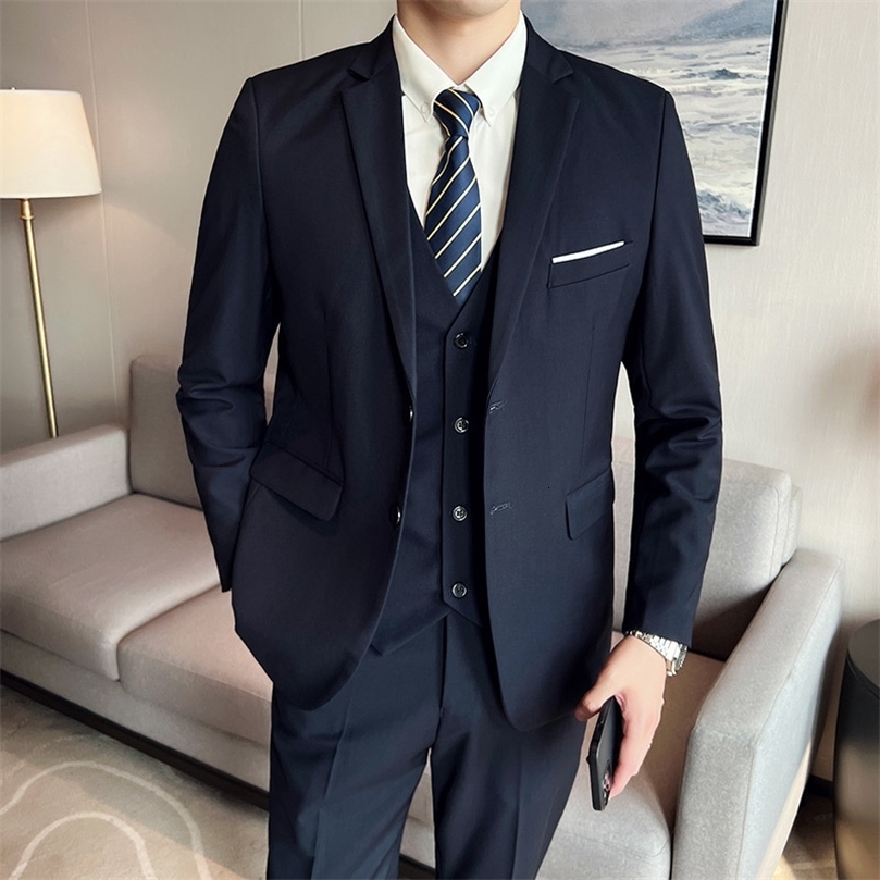 Mens HighQuality 3Piece Business Casual Wedding Suit Vest Trousers Set Handsome Fashion Banquet Clothing S6XL250826