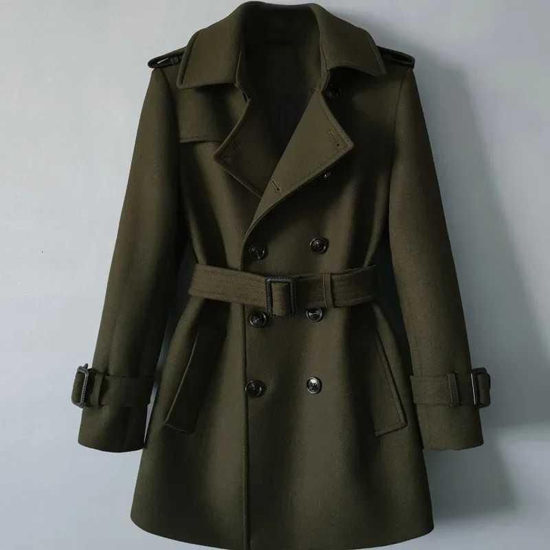 Classic Male MidLength Wool Coats British Fashion Luxury Woolen Jackets Men Double Breasted Overcoat Casual Vintage Trench CoatXJ250827