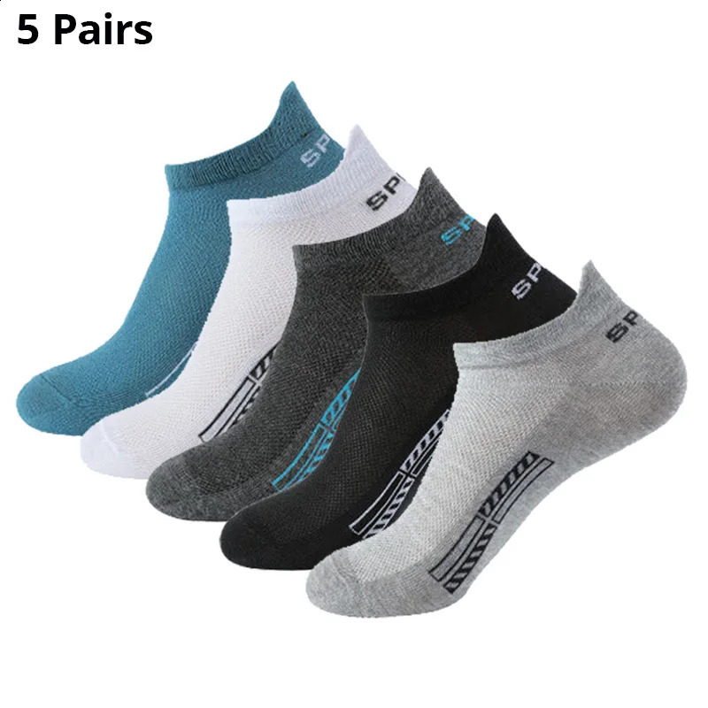 5/10/20 Pairs Of Mens Summer Thin Mesh Breathable Mens Polyester Sports Socks Sweat Absorbing Short Socks250827