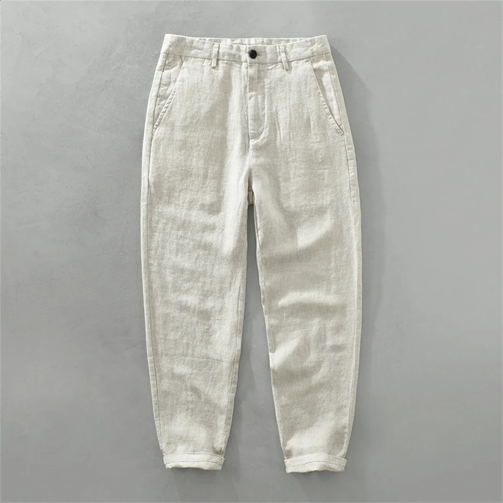 Summer mens white linen pants loose straight pants Spring solid Trousers for men breathable beach man Casual pants250826