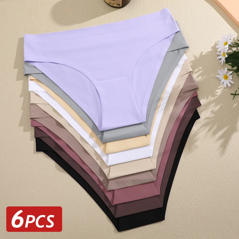 6PCS Women Seamless Panties Ice Silk Ultra Thin Briefs Female Soft Underwear Ladies Low Rise Sexy Lingerie High Elastic Panties250827