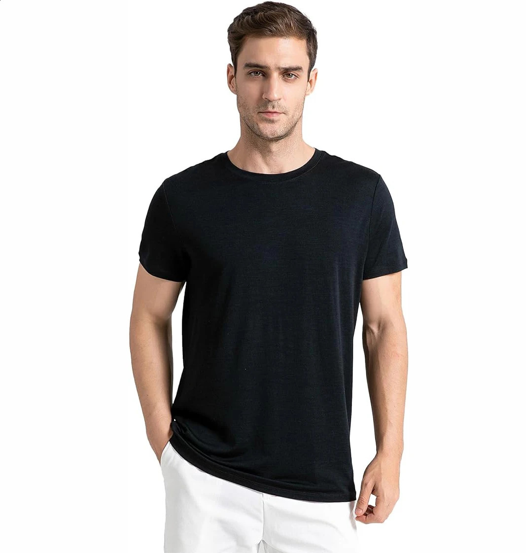 100% Merino Wool T Shirt for Men Short Sleeve Tee 170GSM Base Layer Quick Dry AntiOdor Travel Hiking USA Size 250827