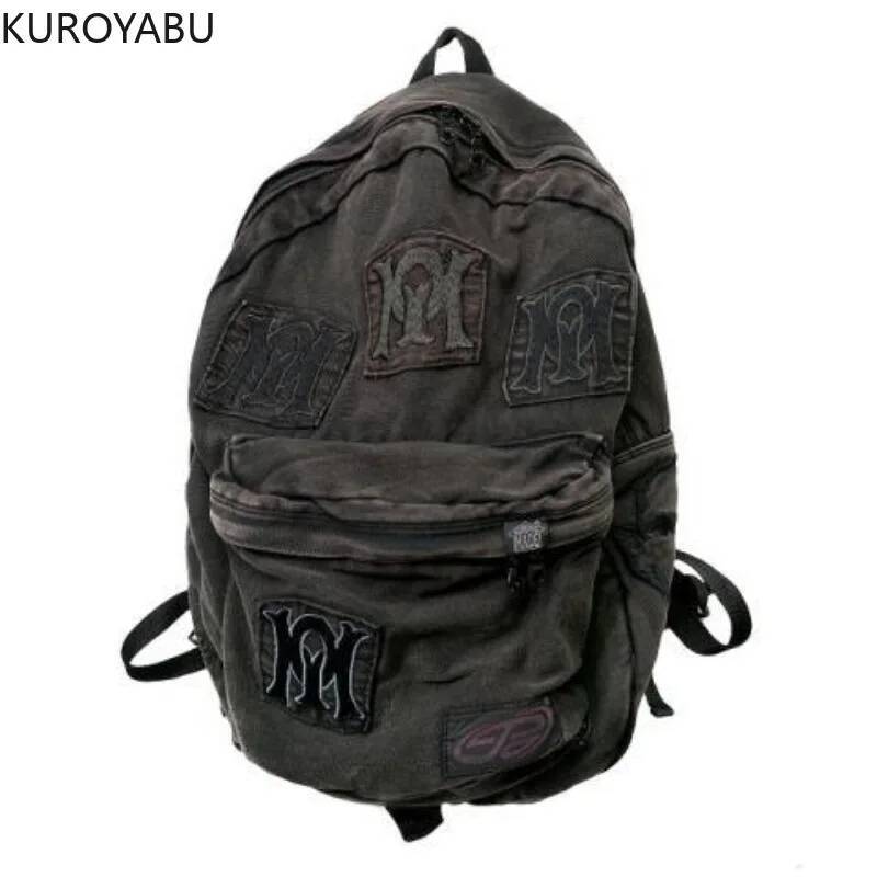 Denim Y2k Backpack Women Streetwear Embroidery Letter Canvas Casual Fashion School Schoolbag Vintage Large Capacity Travel Bag high-quality