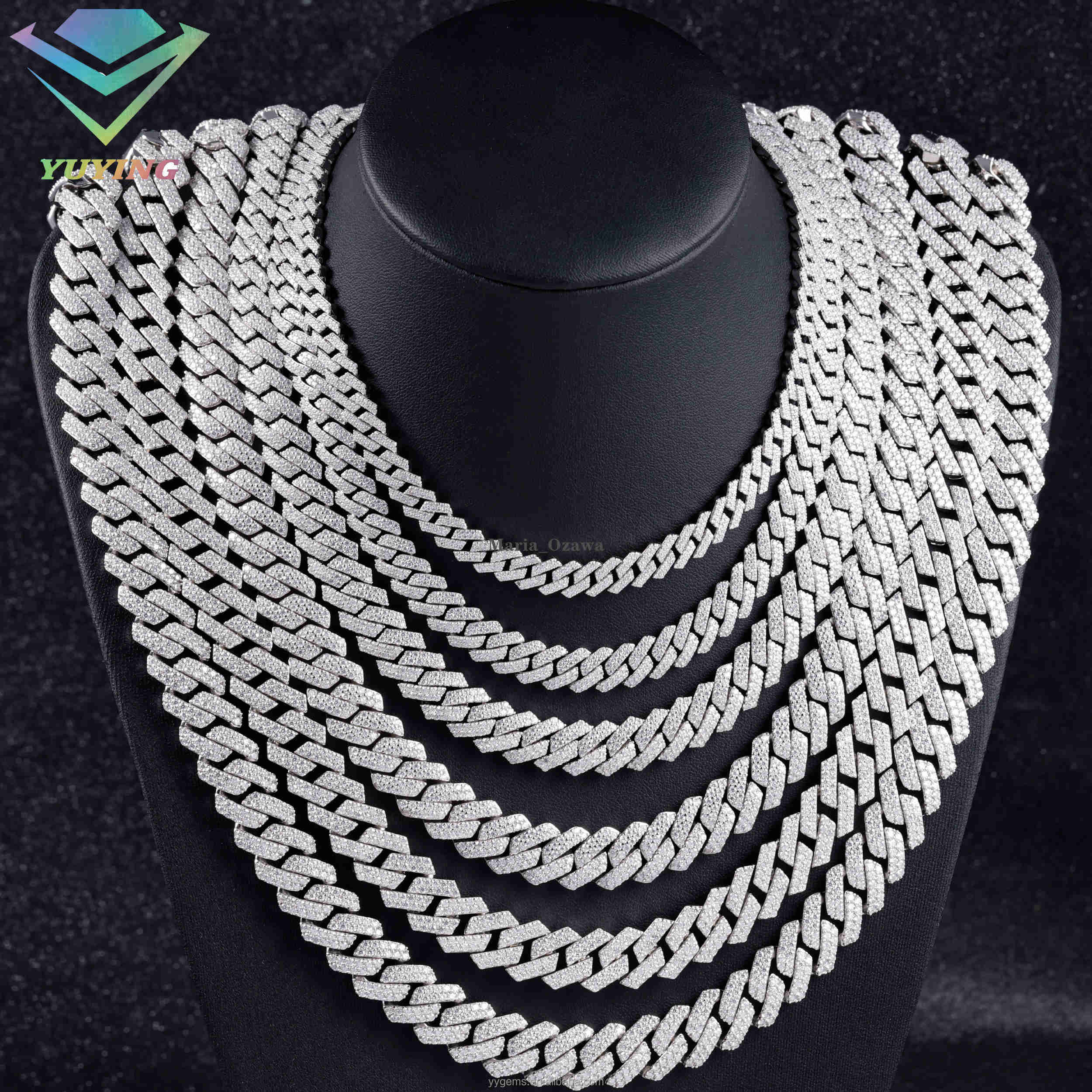 Yy Hip Hop Style 925 Silver Cuban Link Chain for Men 2Row VVS Moissanite Diamond Iced Necklace Diamond Necklace for Men/Women