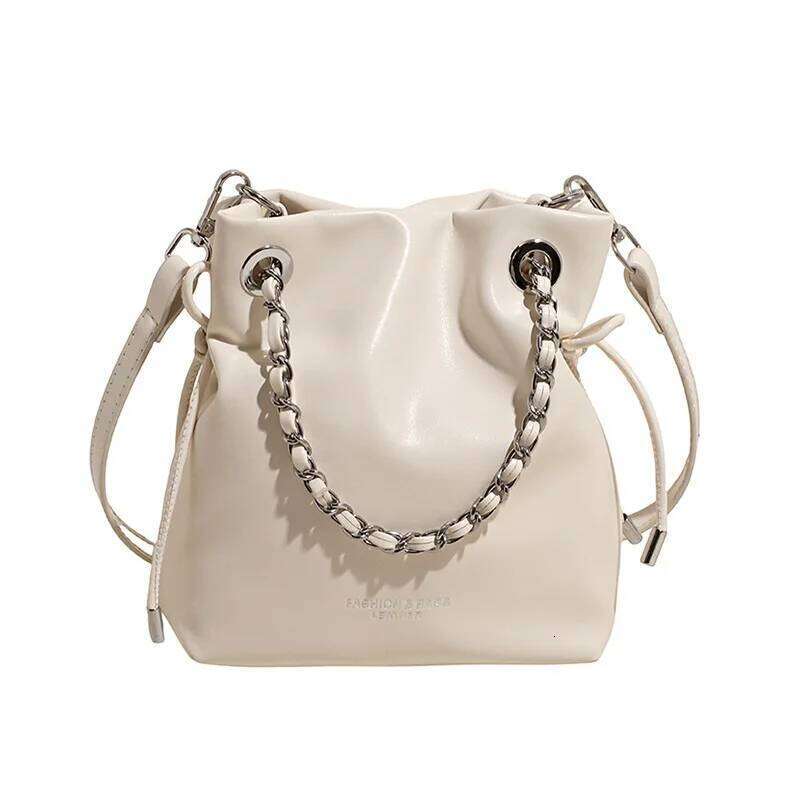 Drawstring Bucket Bag Adjustable Chain Strap Underarm Purse Korean Fashion Crossbody For Women Versatile Commuter Handbag