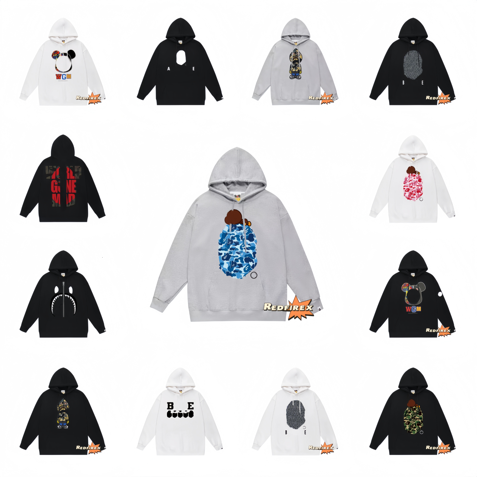bapehoodyly Mens Bapeity Hoodie Womens Shark Hoodie Casual Hooded Fleece Classic Trend Designer Man Hip Hop Sharks Jacket Woman Sweatshirts 7A
