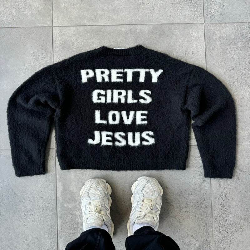 American High Street Couple sweater men and women winter loose letter n crewneck knitwear street trend retro pullover 250826