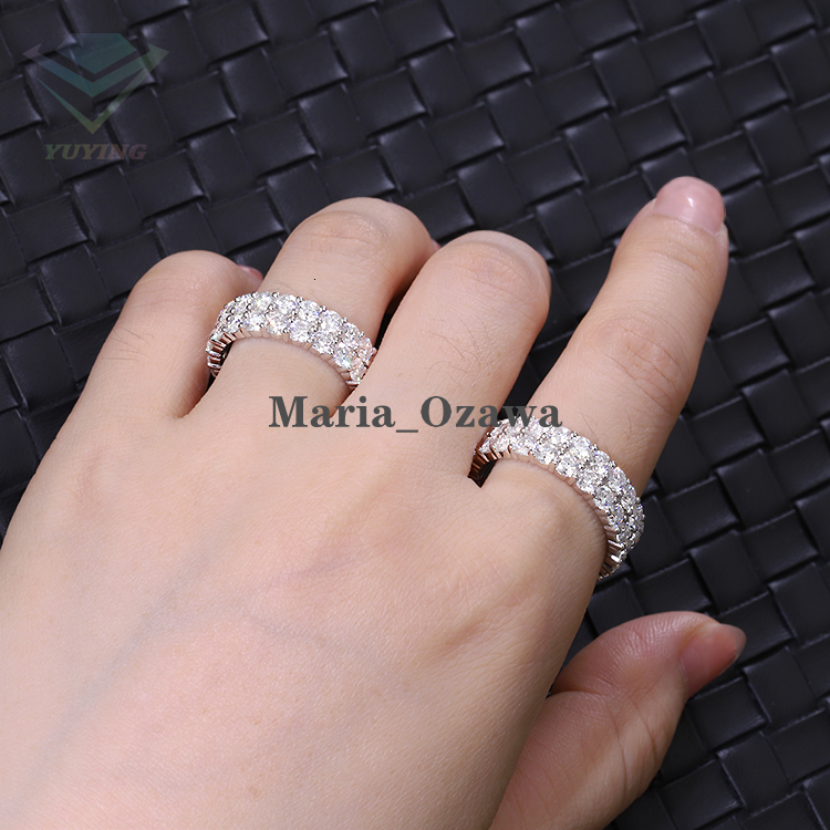Fashion Hip Hop 2Row VVS Moissanite D Color Pass Diamond Tester Ring 925 Sterling Silver for Rapper Men