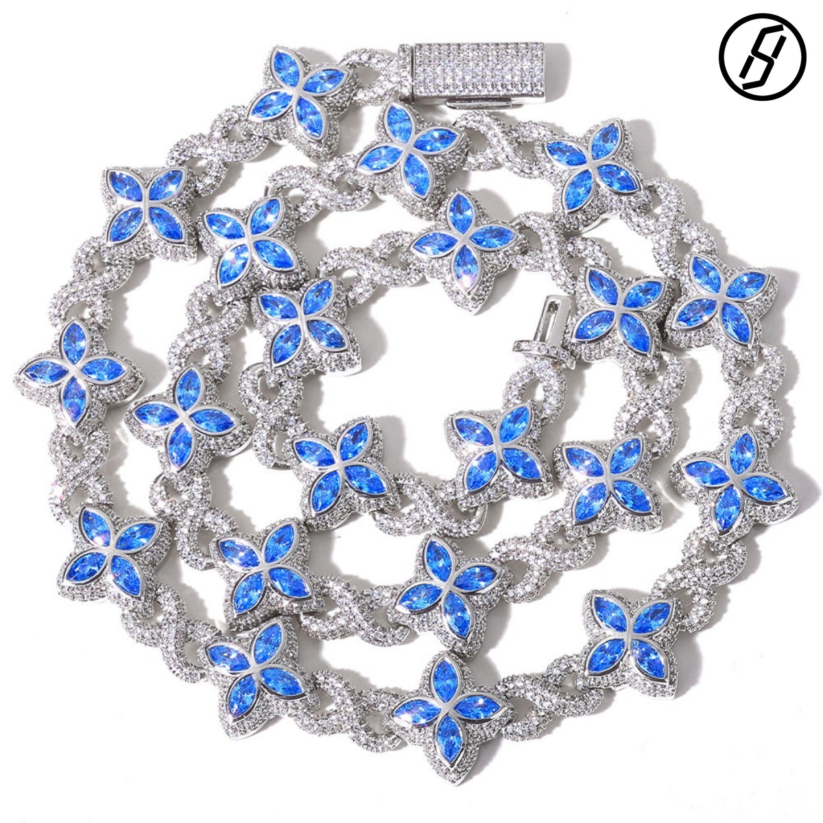 Hip-hop Four-leaf Clover Necklace Zircon Cuba Bracelet Colored Gem Chain Designer Jewelry Original Jewelry Wholesale Fast Delivery