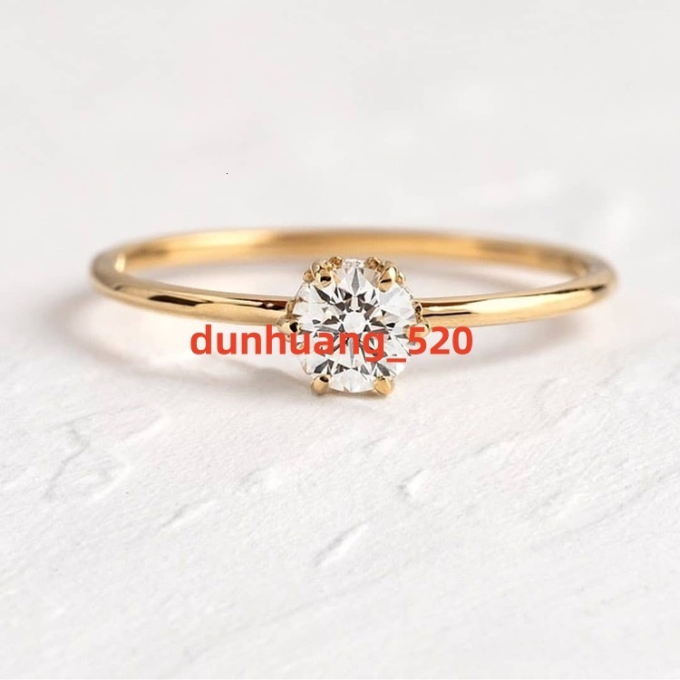 Round 0.3ct Moissanite Stone 14K Gold Yellow Classic Thin Band Moissanite Wedding Ring