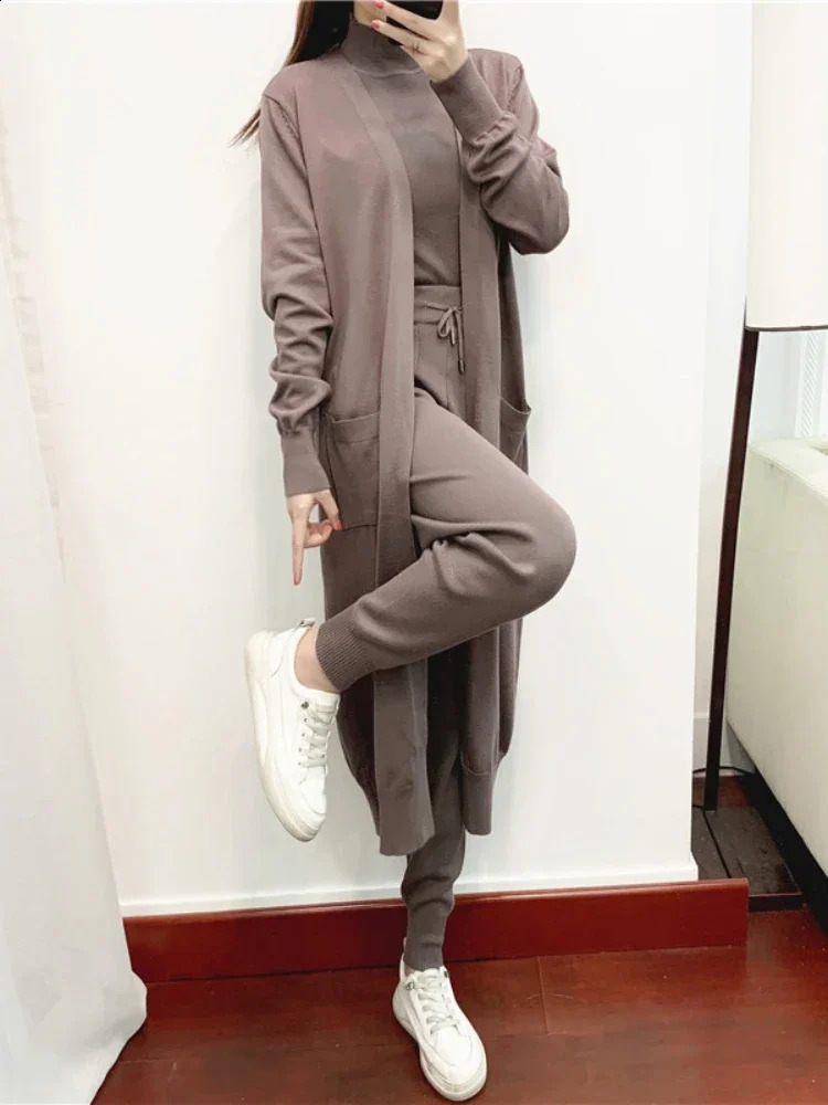 autumn and winter fashion temperament suit women casual knitted cardigan vest pants threepiece set 250827