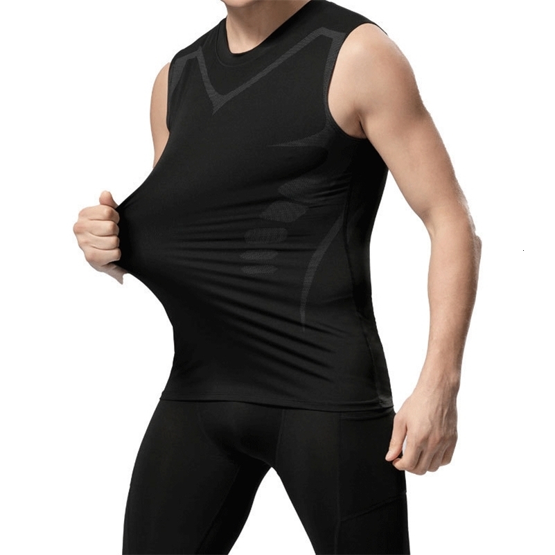 Mens scifi printed black vest fashionable and casual mens quick drying Tshirt sports and fitness round neck elastic vest250827