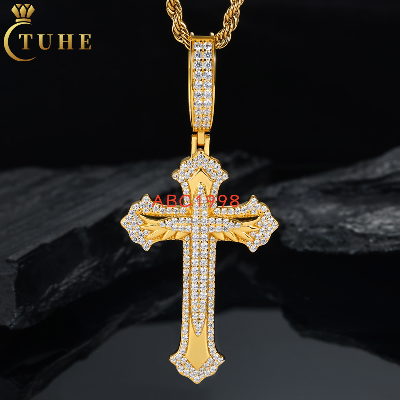 High Quality Unisex Hip Hop Jewelry 925 Sterling Silver VVS Moissanite Cross Pendant for Men Women Chains Cross Gift