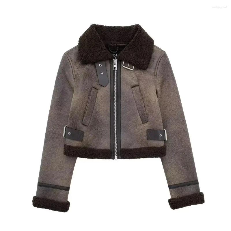Women's Jackets Women Thick Faux Leather Jacket Vintage Fashion Warm Streetwear Casual Coats Zipper Cropped Outerwear 2025 Autumn Winter