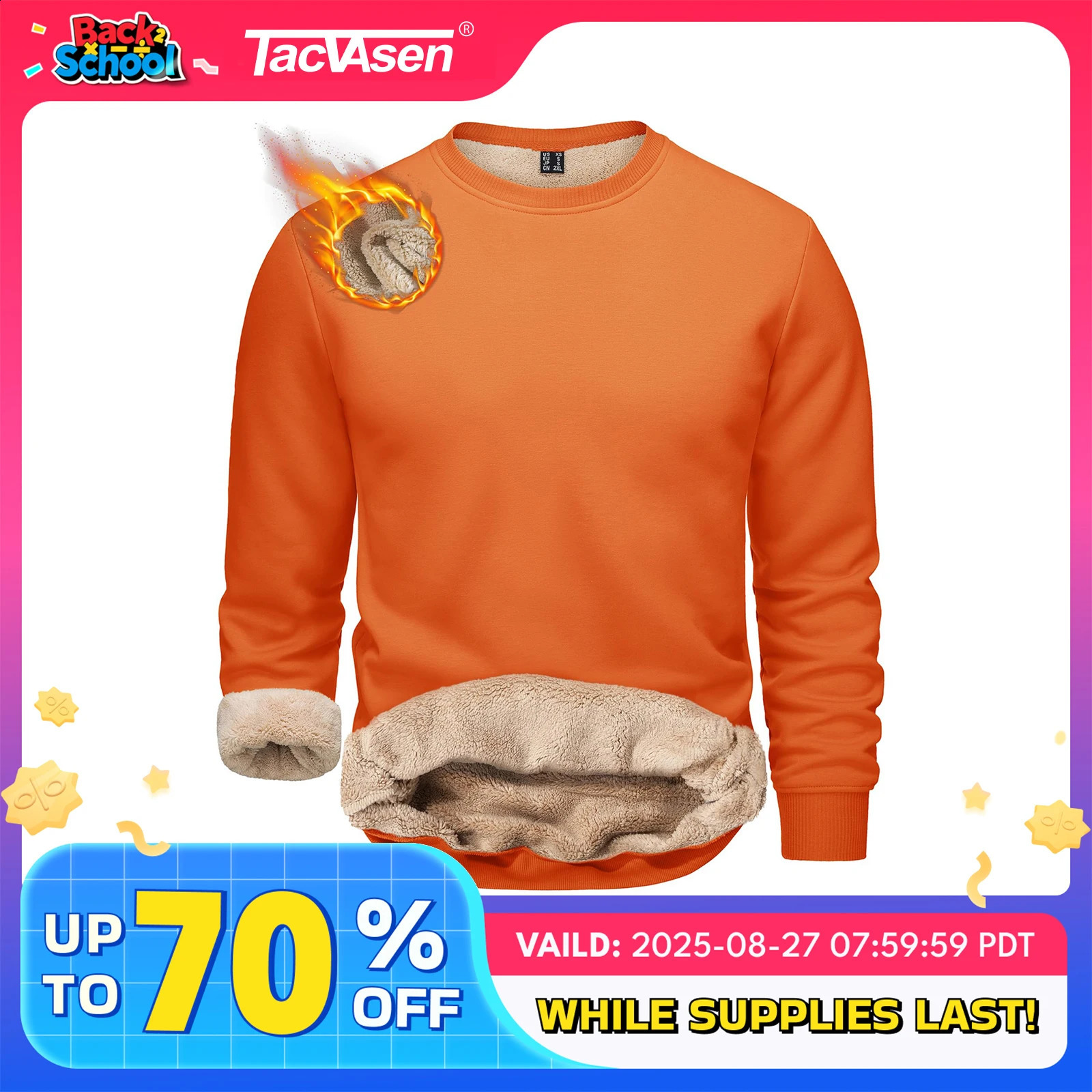 TACVASEN Winter Thicken Fleece Crewneck Sweatshirt Mens Warm Sherpa Lined Heavy Winter Pullover Basic Tops Shirts No Hood Hoodie250827