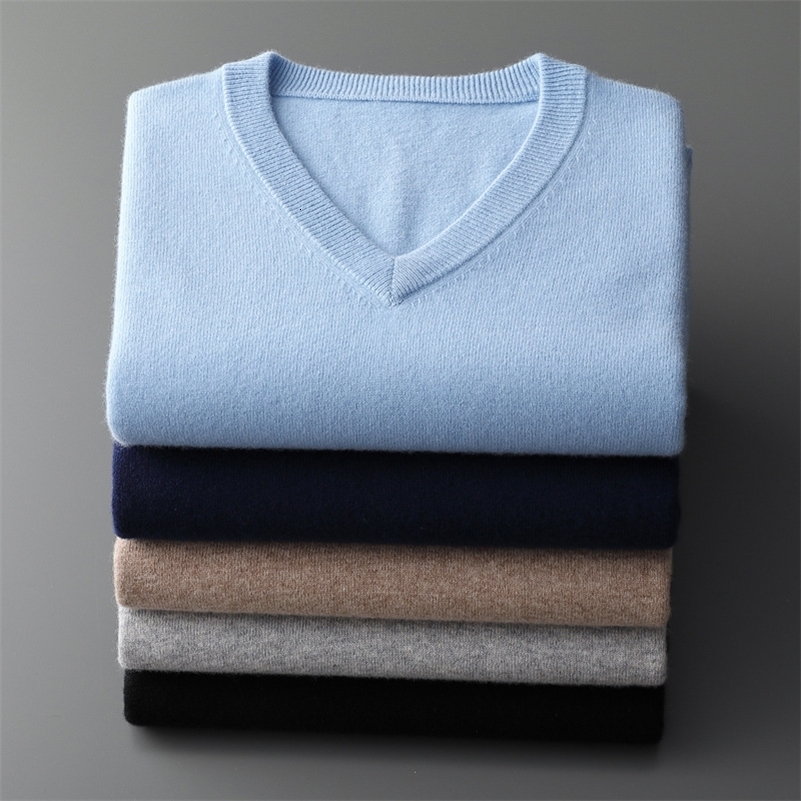 Cashmere Cotton Blend Classic Vneck Knitted Sweater Men Pullover Autumn Winter Soft Warm Business Casual Jumper pull homme 250826